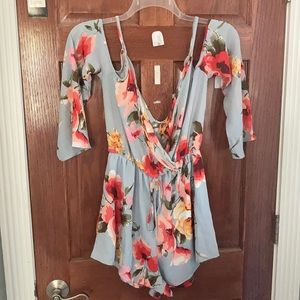 Fashion Nova light blue floral romper